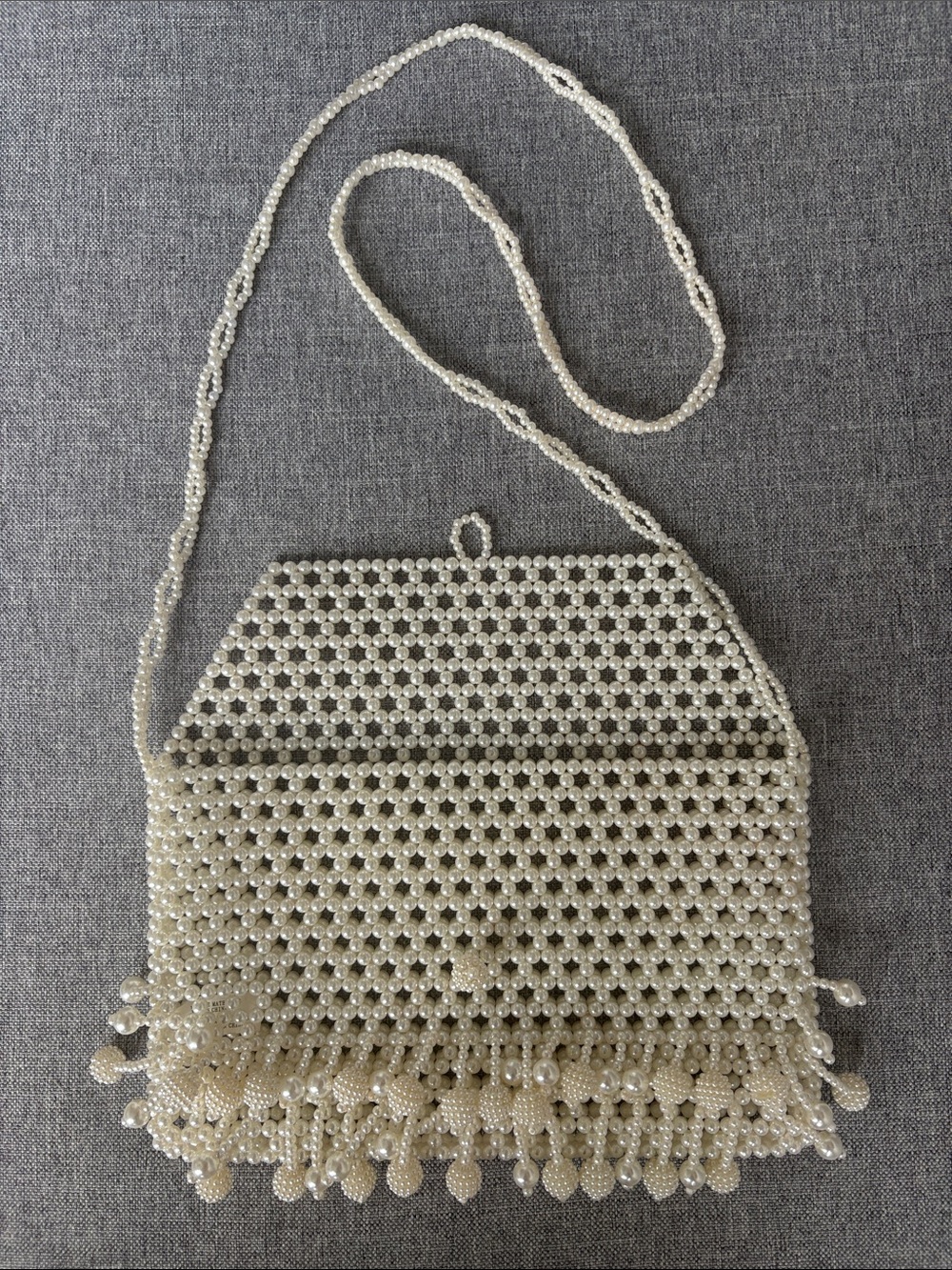 Beaded Pearl Fringe Crossbody Bag - Cream